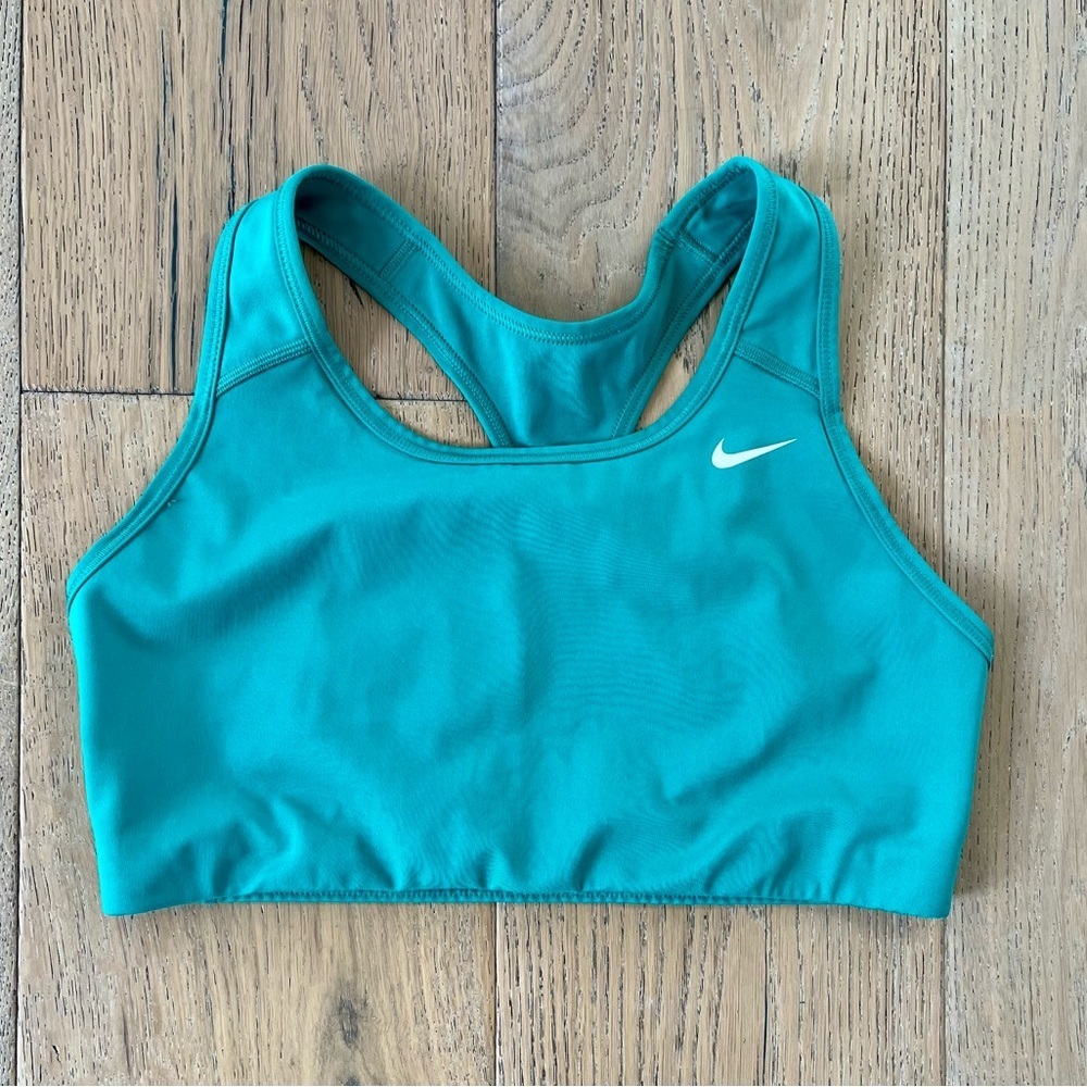 Nike Dry Fit Women Large Unpadded Sports Bra Green Swoosh Workout Athletic Top